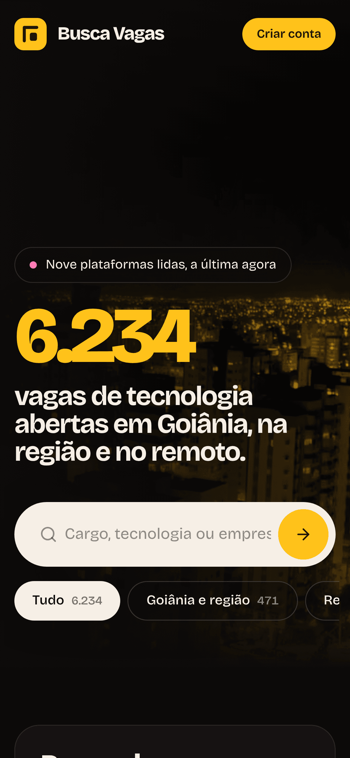 Busca Vagas aberto no celular